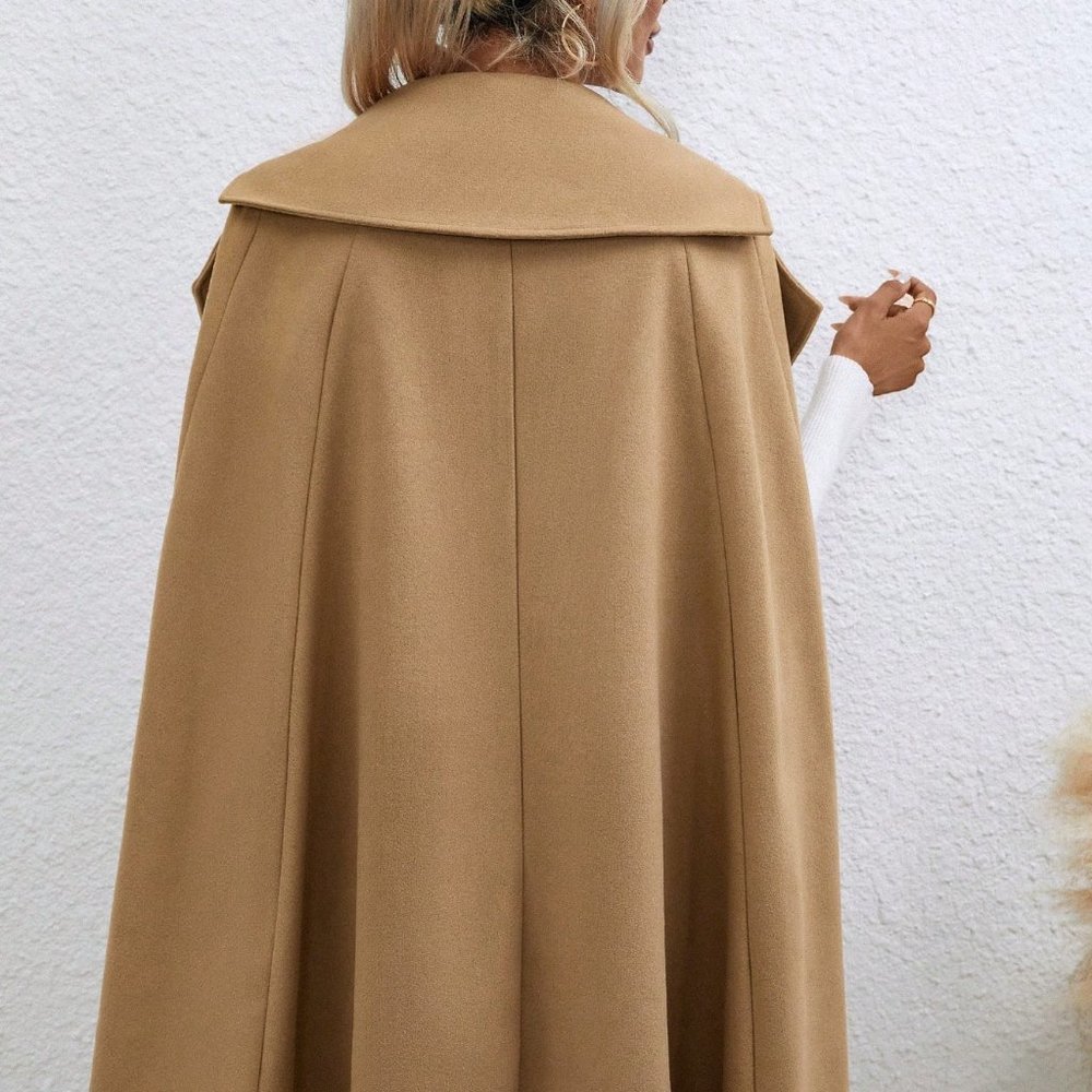 Khaki Preppy Womens Cloak Sleeve Belted Cape Coat - Picture 2 of 6